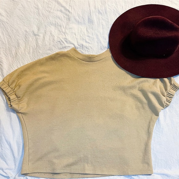 Zara Neutral Nude Beige Cropped Tee Size Small - Picture 2 of 2